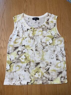 Jones New York Cream Tank Top with Yellow and Brown Floral Wash